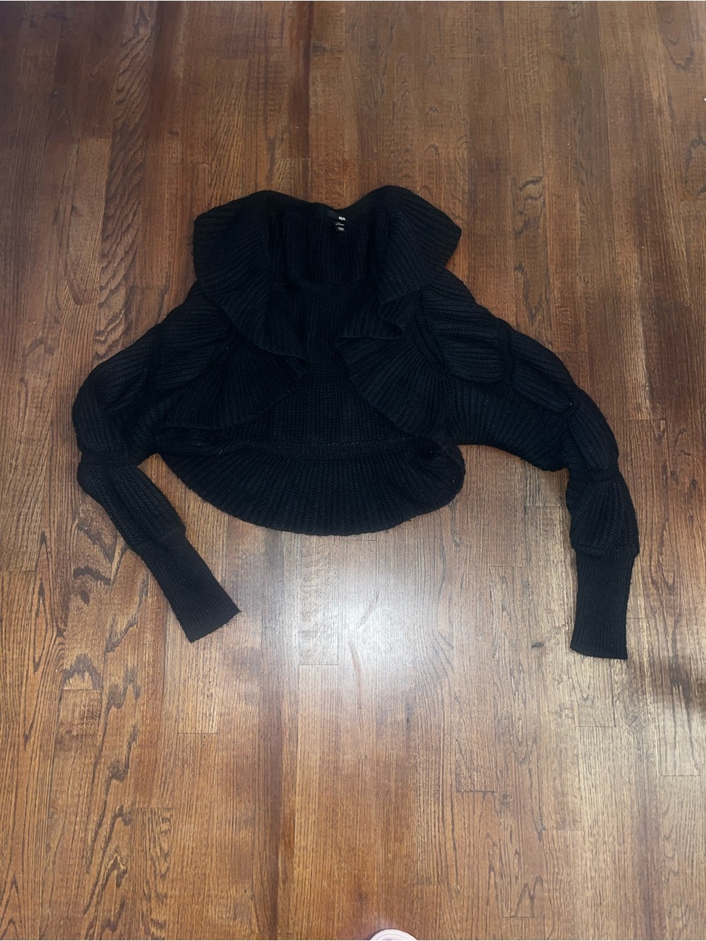H&M Black Off-the-Shoulder Ruffle Knit Sweater